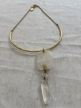 Brass Necklace with Quartz Crystal Stone Pendent